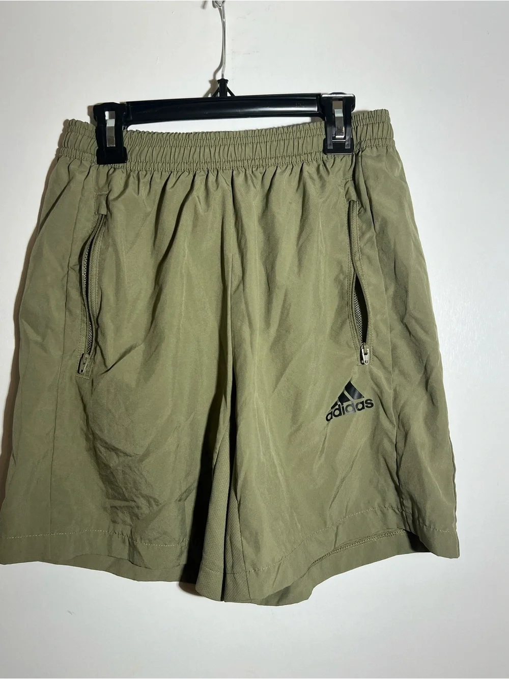 Adidas Olive Athletic Short Zip-Pockets
